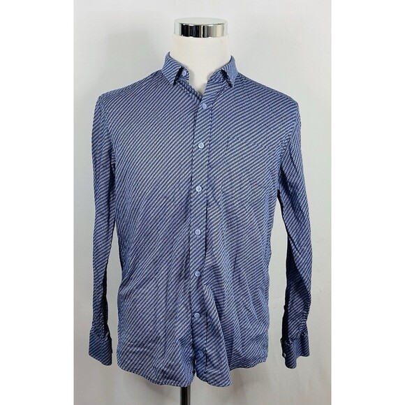 Johnston & Murphy Medium Casual Flip Cuff Shirt Blue Geometric 100% Cotton - Picture 2 of 5
